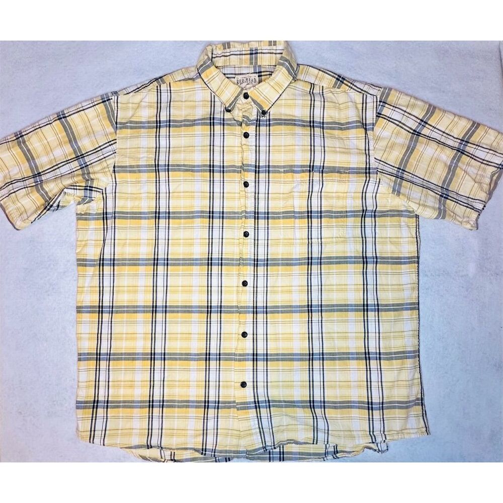 Red Head Men's 2XL Yellow Plaid Short Sleeve Button-Up Shirt‎ Casual